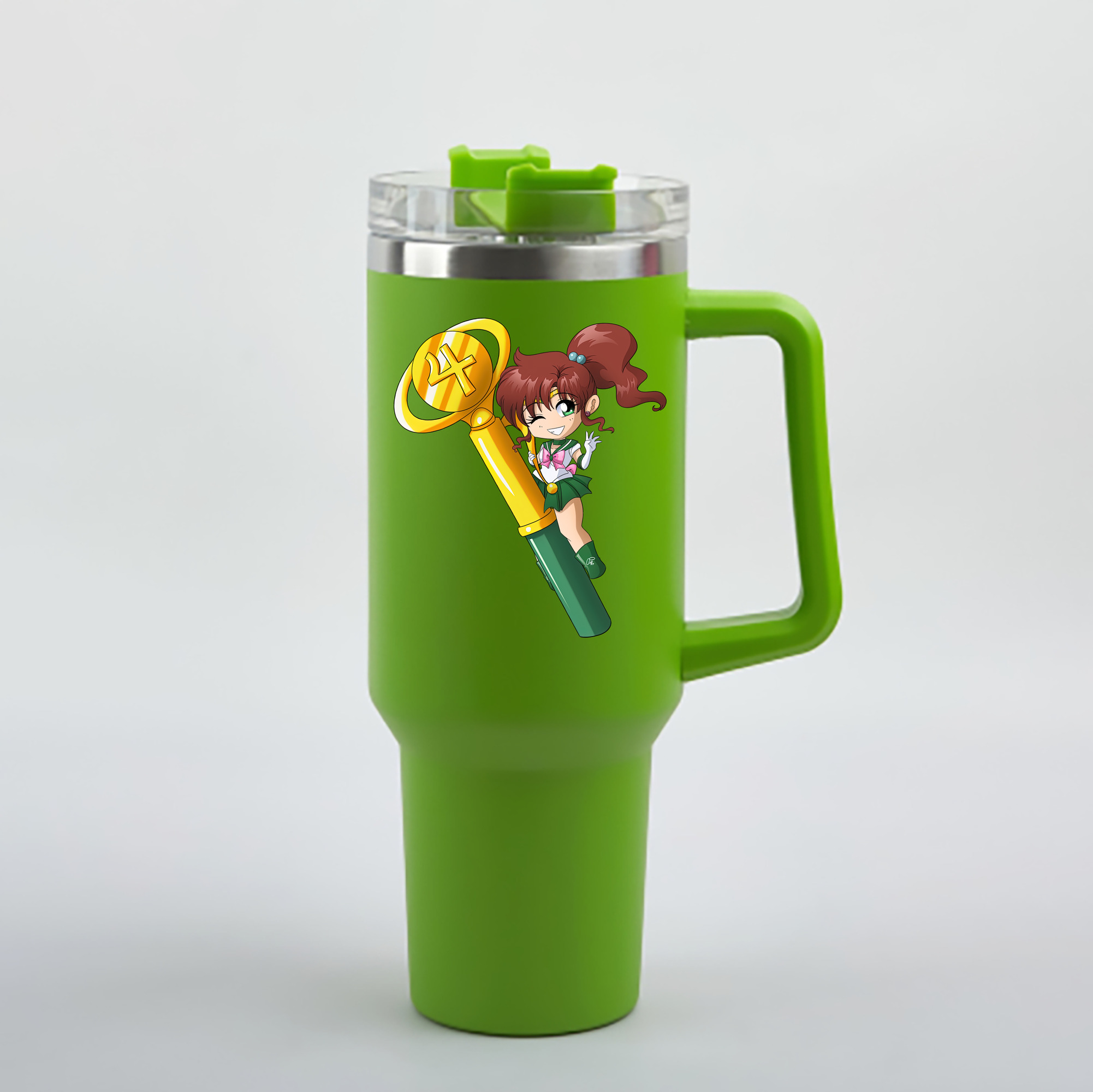 （画像用） 美少女戦士セーラームーン 木野 まこと きの まこと Sailor Moon Kino Makoto （セーラージュピター；Sailor Jupiter） 1200mL車用タンブラー - クリスタルステッカー（プラスチックストロー付き）